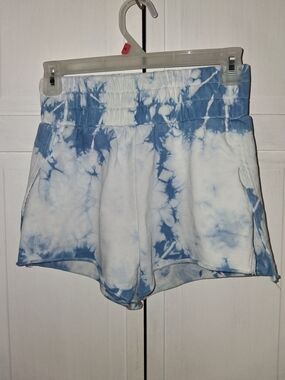 Badwood Tie-Dye Blue & White Athletic Shorts with Elastic Waist